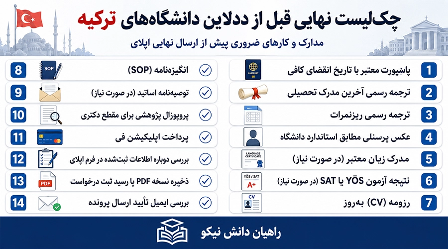 چک لیست نهایی قبل از ددلاین دانشگاه های ترکیه